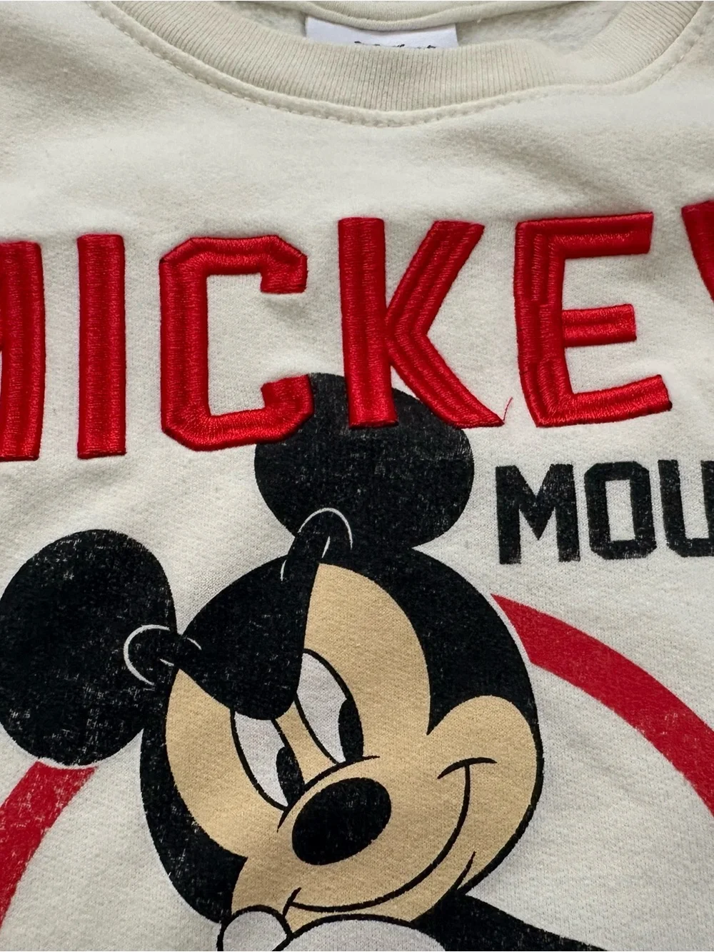 Disney Mickey Mouse Embroidered Sweatshirt Kids Size 6/7 Cream